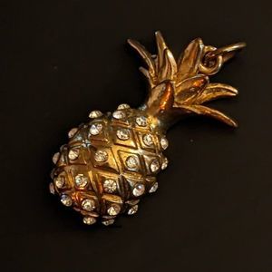 Pineapple Pendant - Gold Tone with Crystals Rhinestones - 1.5 inch - 3D Figural